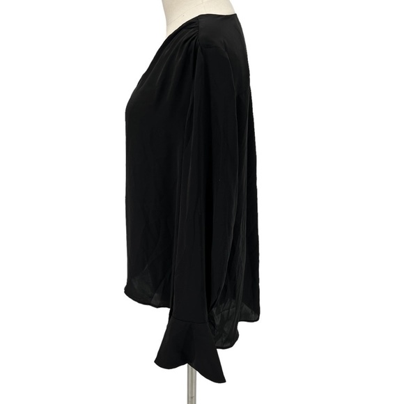 MNG By Mango Black Polyester Long Bell Sleeve V-Neck Blouse Size 4 Women's - Picture 3 of 7